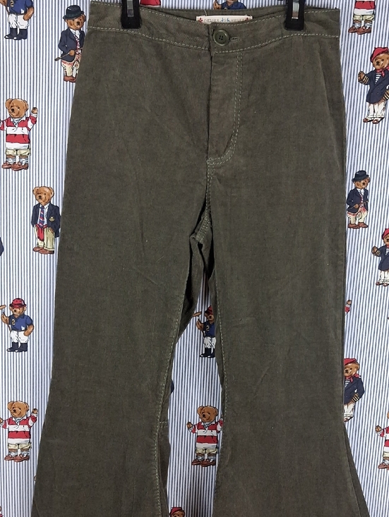 Chelsea & Violet Pants - Women's High Rise Fitted Corduroy Big Bell Flare Out Olive Green Boho Pants Sz26
